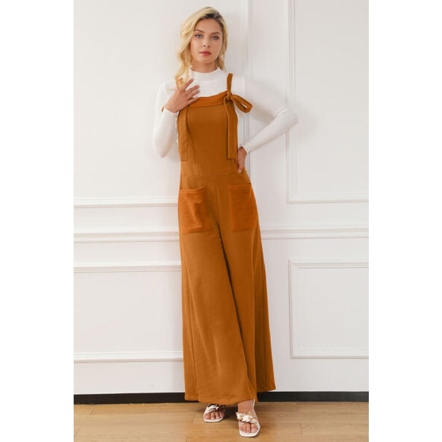 Pocketed Square Neck Wide Strap Jumpsuit Clothing