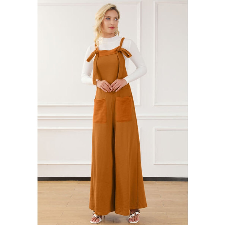 Pocketed Square Neck Wide Strap Jumpsuit Clothing