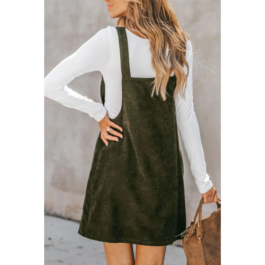 Pocketed Square Neck Wide Strap Overall Dress Apparel and Accessories