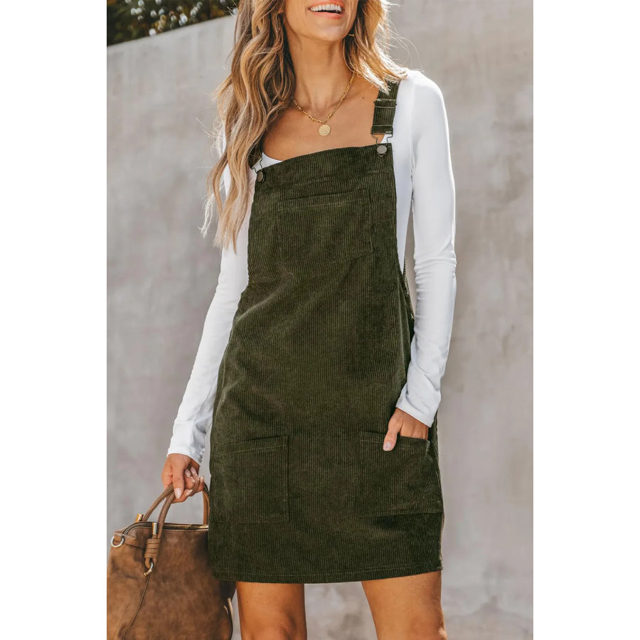 Pocketed Square Neck Wide Strap Overall Dress Black Forest / S Apparel and Accessories