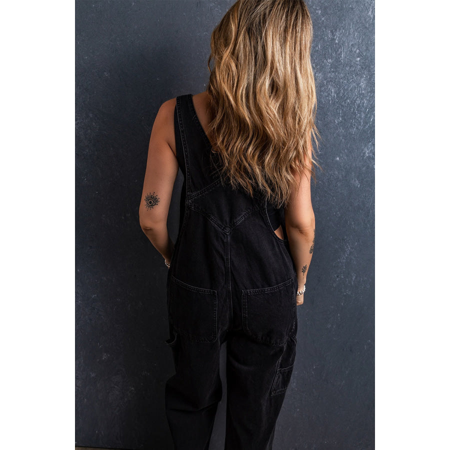 Pocketed Straight Denim Overalls Apparel and Accessories