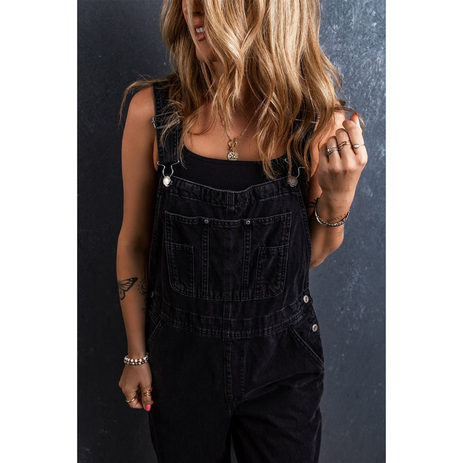 Pocketed Straight Denim Overalls Apparel and Accessories