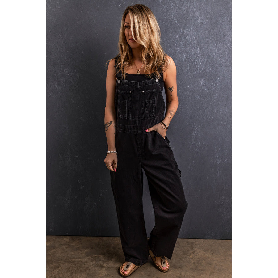 Pocketed Straight Denim Overalls Apparel and Accessories