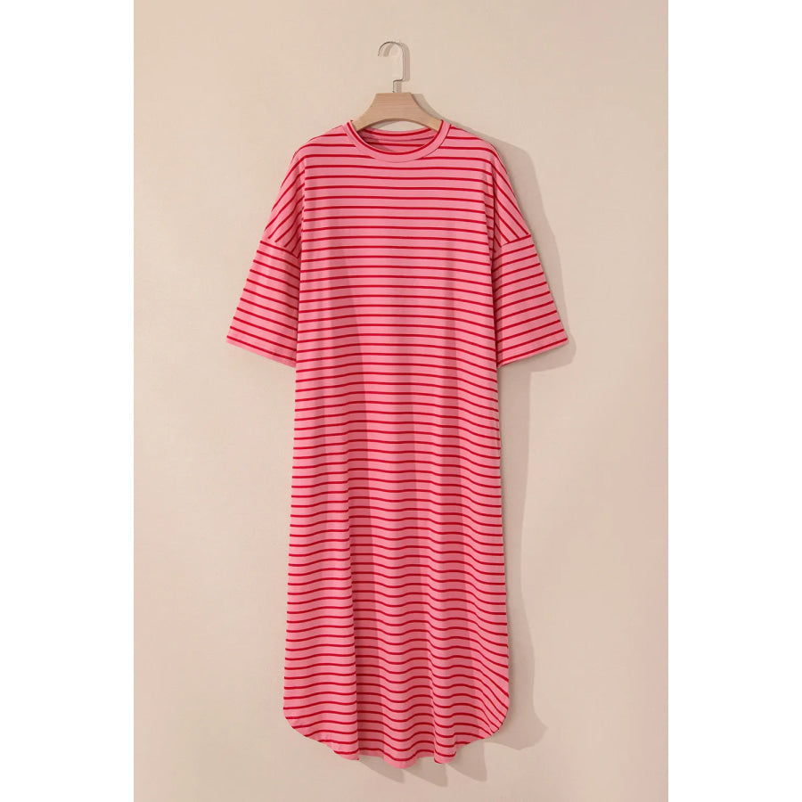 Pocketed Striped Half Sleeve Tee Dress Apparel and Accessories