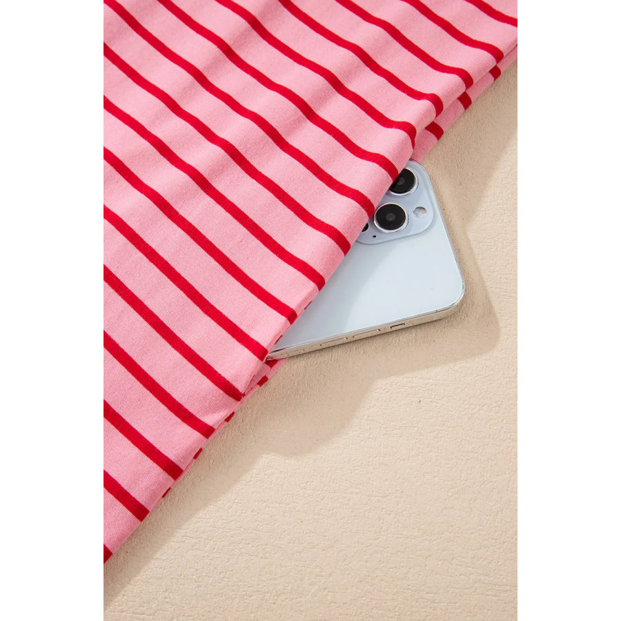 Pocketed Striped Half Sleeve Tee Dress Strawberry / S Apparel and Accessories