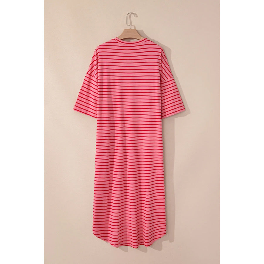 Pocketed Striped Half Sleeve Tee Dress Apparel and Accessories