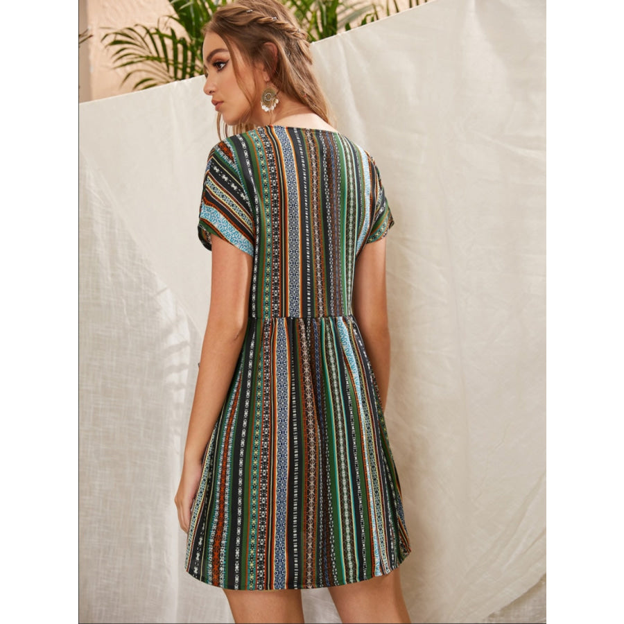 Pocketed Striped Short Sleeve Dress Apparel and Accessories