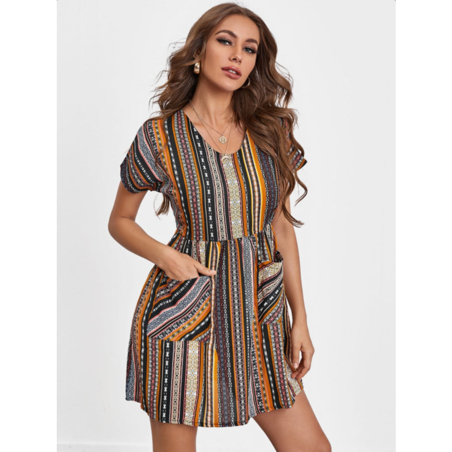 Pocketed Striped Short Sleeve Dress Apparel and Accessories