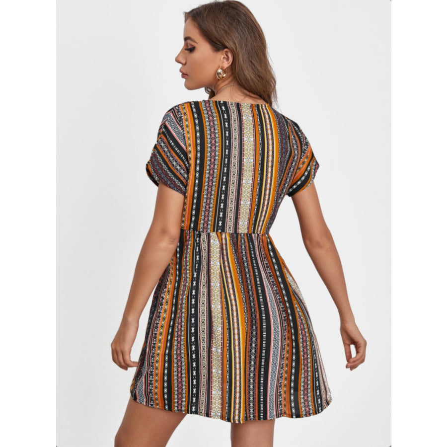 Pocketed Striped Short Sleeve Dress Apparel and Accessories