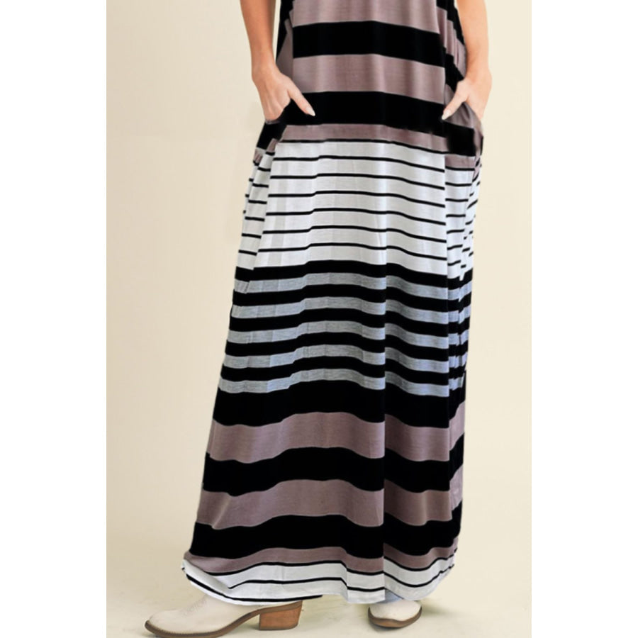 Pocketed Striped V - Neck Sleeveless Cami Dress Apparel and Accessories