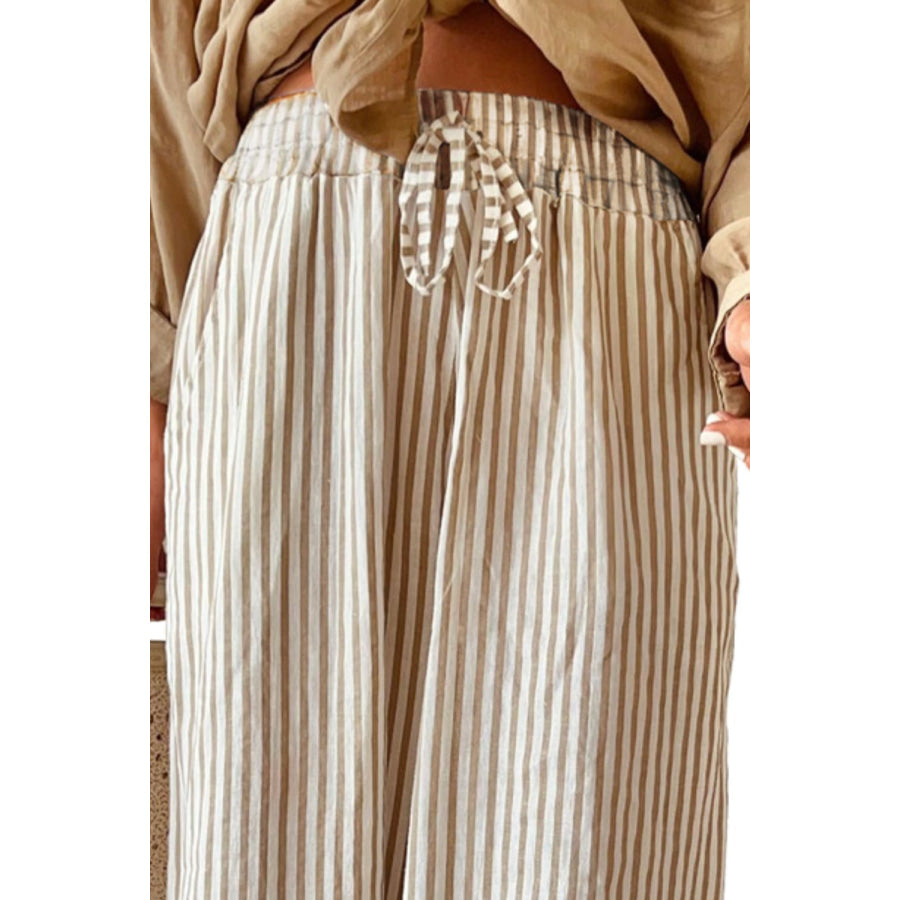 Pocketed Striped Wide Leg Pants Apparel and Accessories