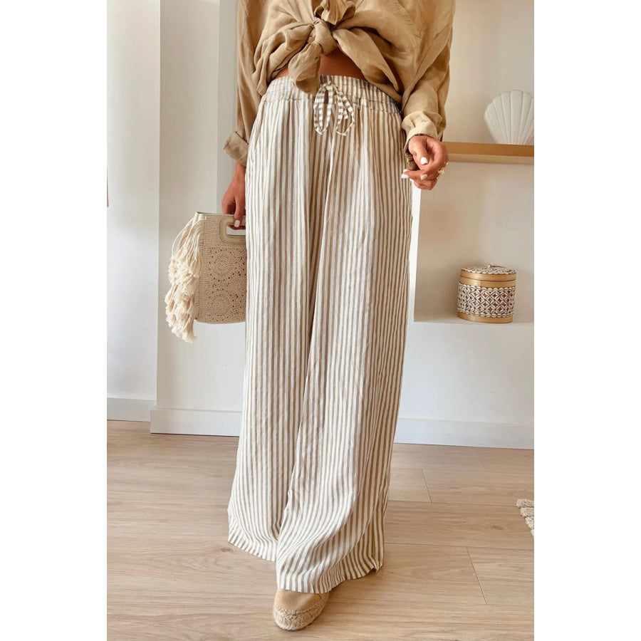 Pocketed Striped Wide Leg Pants Stripe / S Apparel and Accessories