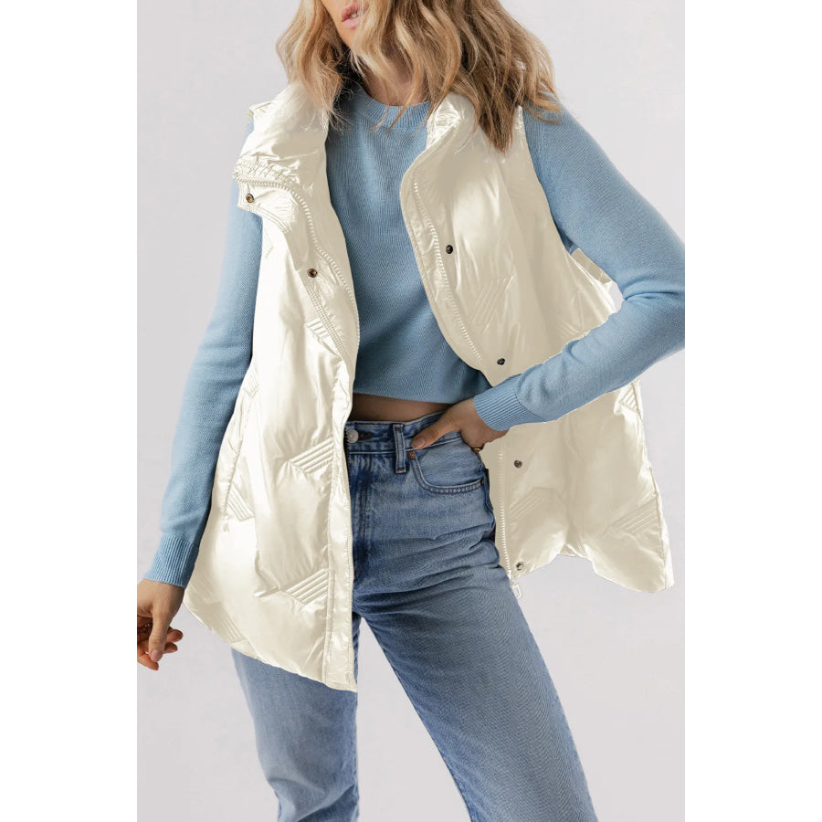 Pocketed Textured Zip Up Vest Coat Apparel and Accessories