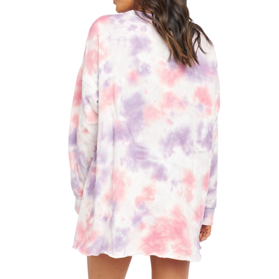 Pocketed Tie-Dye Round Neck Long Sleeve Dress Apparel and Accessories