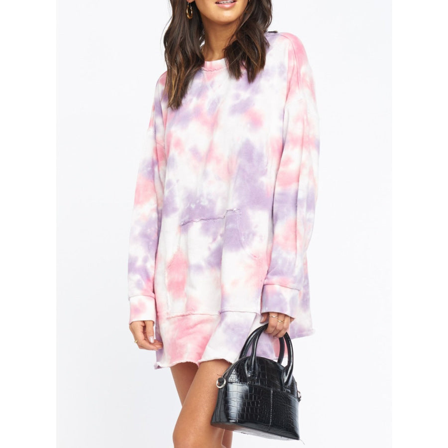 Pocketed Tie-Dye Round Neck Long Sleeve Dress Apparel and Accessories