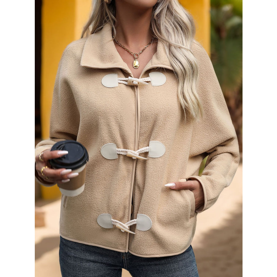 Pocketed Toggle Collared Neck Coat Apricot / S Apparel and Accessories