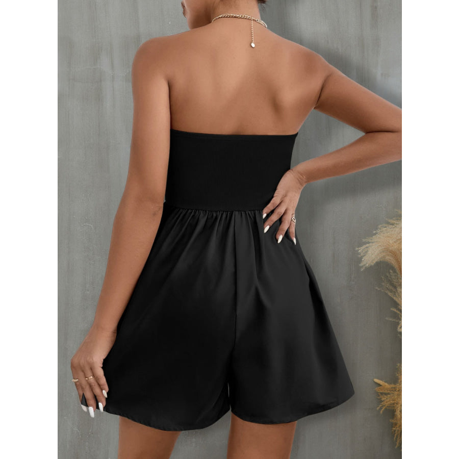 Pocketed Tube Wide Leg Romper Black / S Apparel and Accessories