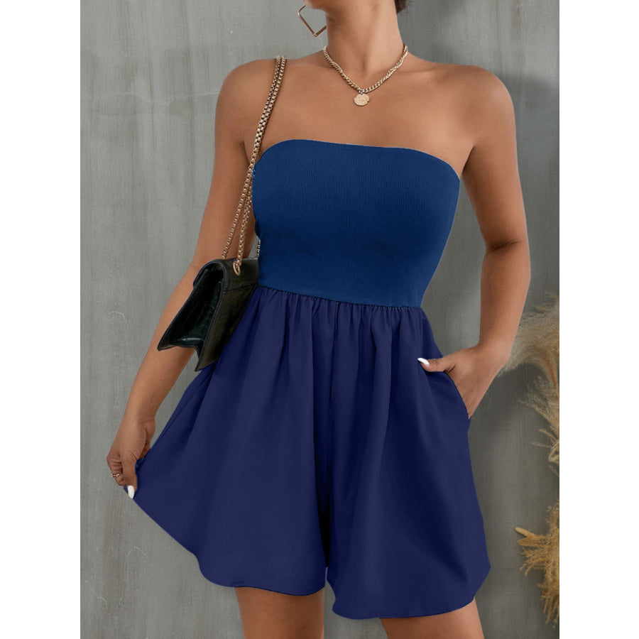 Pocketed Tube Wide Leg Romper Navy / S Apparel and Accessories