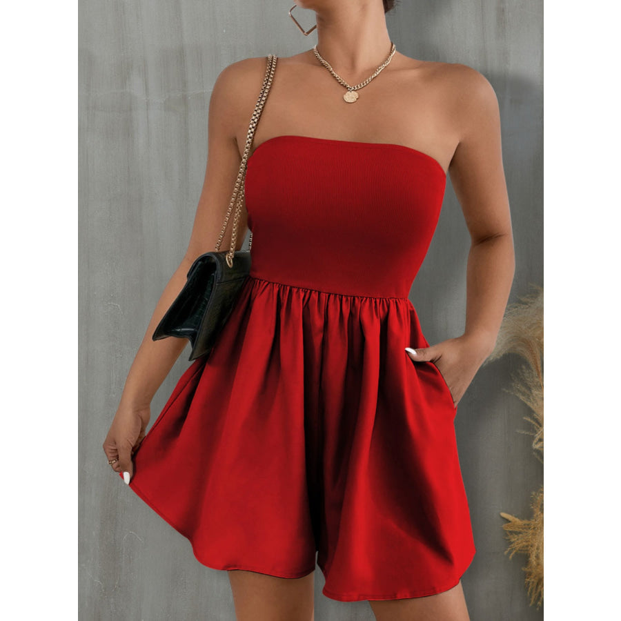 Pocketed Tube Wide Leg Romper Wine / S Apparel and Accessories
