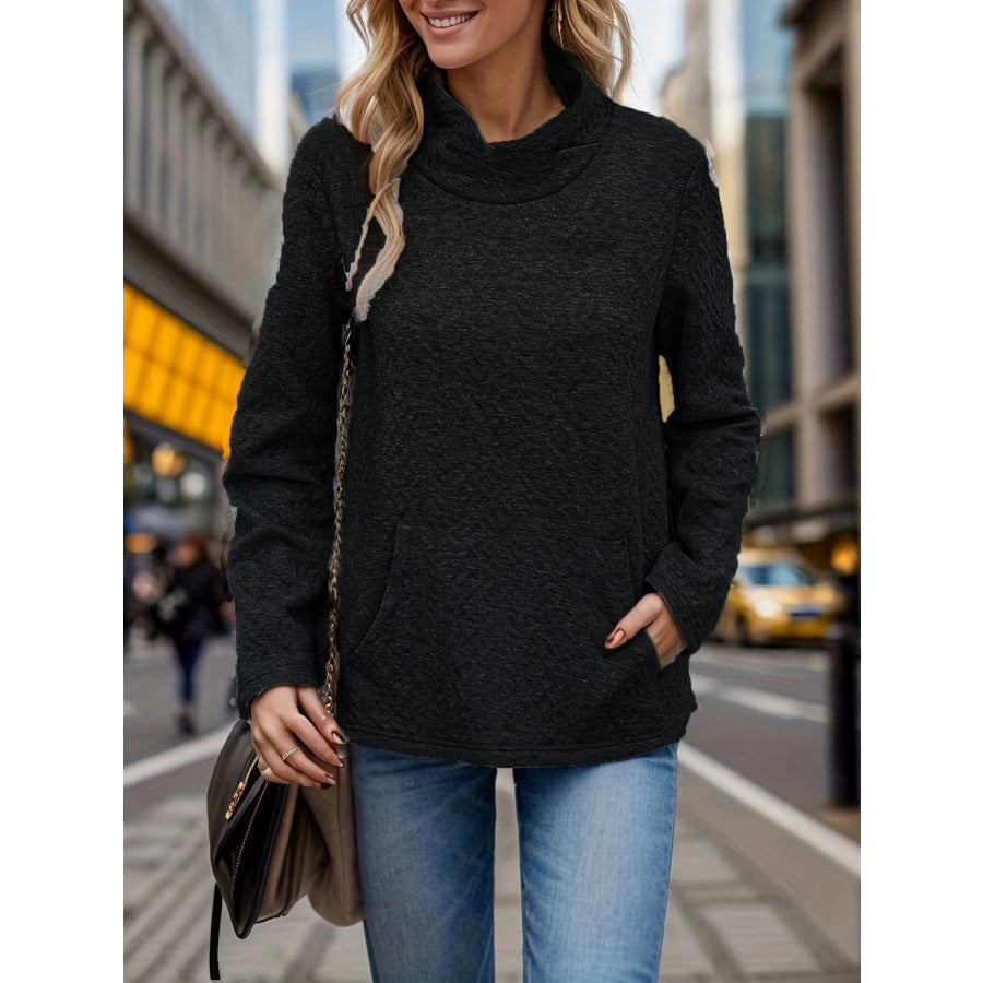 Pocketed Turtleneck Long Sleeve Sweatshirt Apparel and Accessories