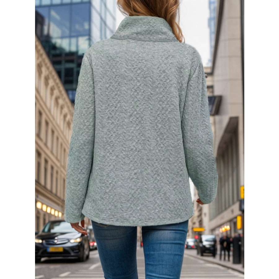 Pocketed Turtleneck Long Sleeve Sweatshirt Apparel and Accessories