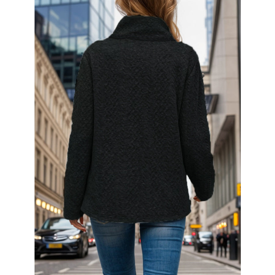 Pocketed Turtleneck Long Sleeve Sweatshirt Apparel and Accessories