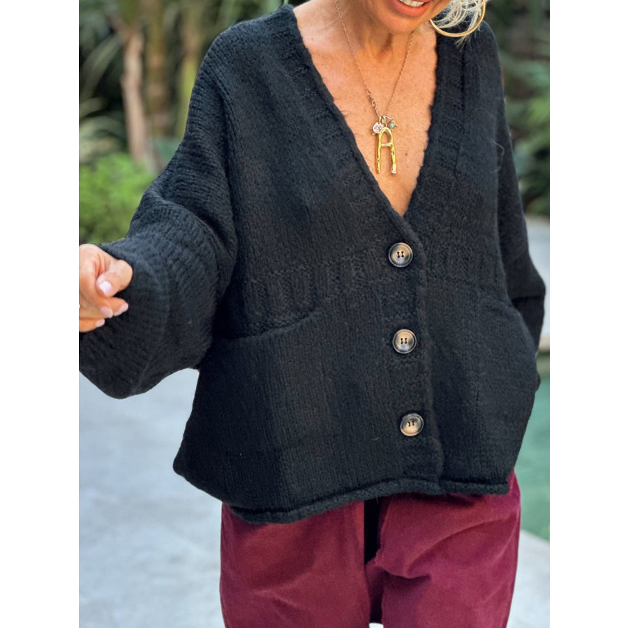 Pocketed V-Neck Button Up Cardigan Apparel and Accessories