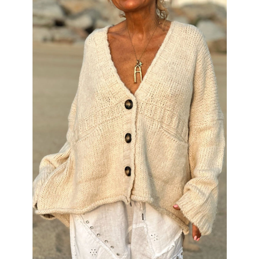 Pocketed V-Neck Button Up Cardigan Apparel and Accessories