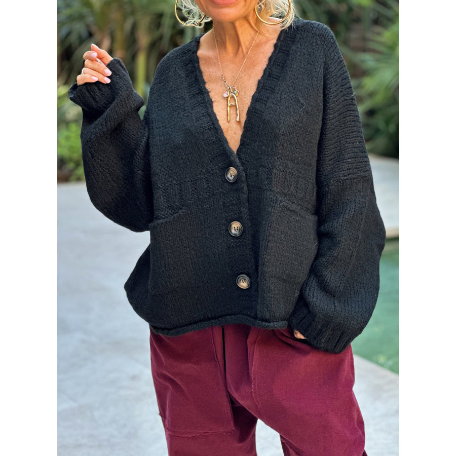 Pocketed V-Neck Button Up Cardigan Apparel and Accessories