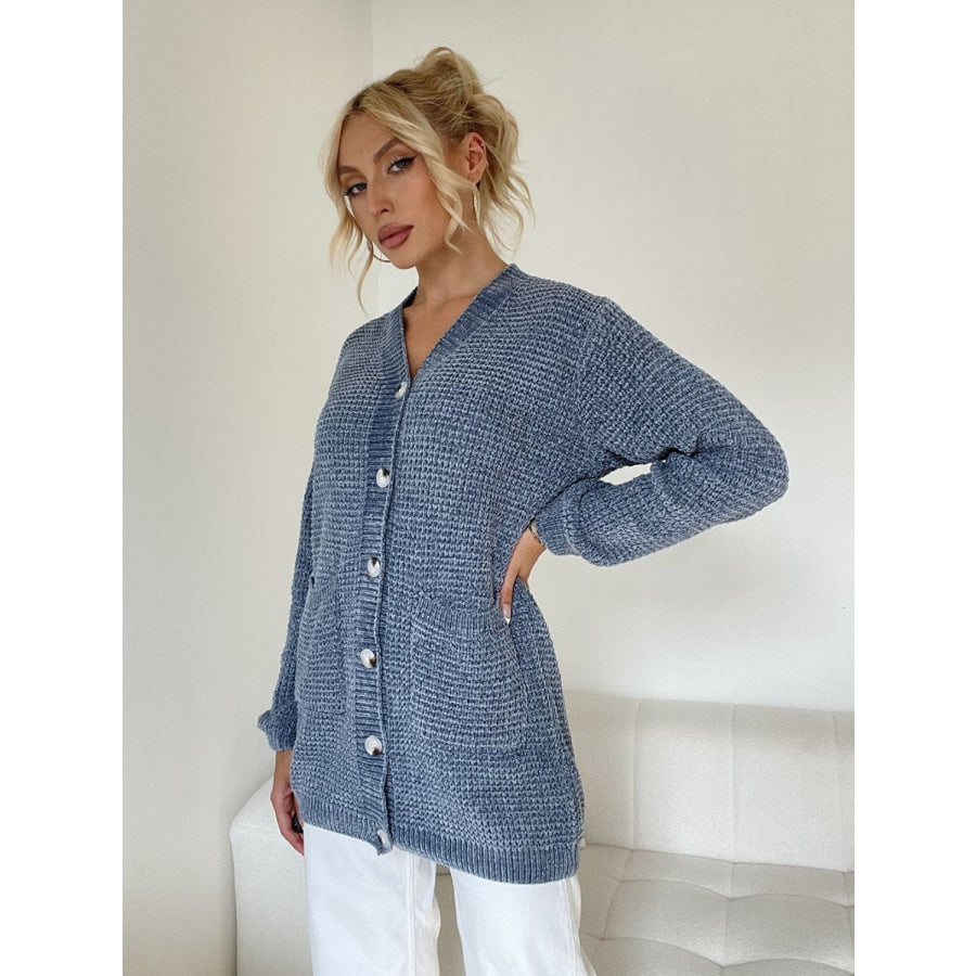 Pocketed V-Neck Button Up Cardigan Apparel and Accessories