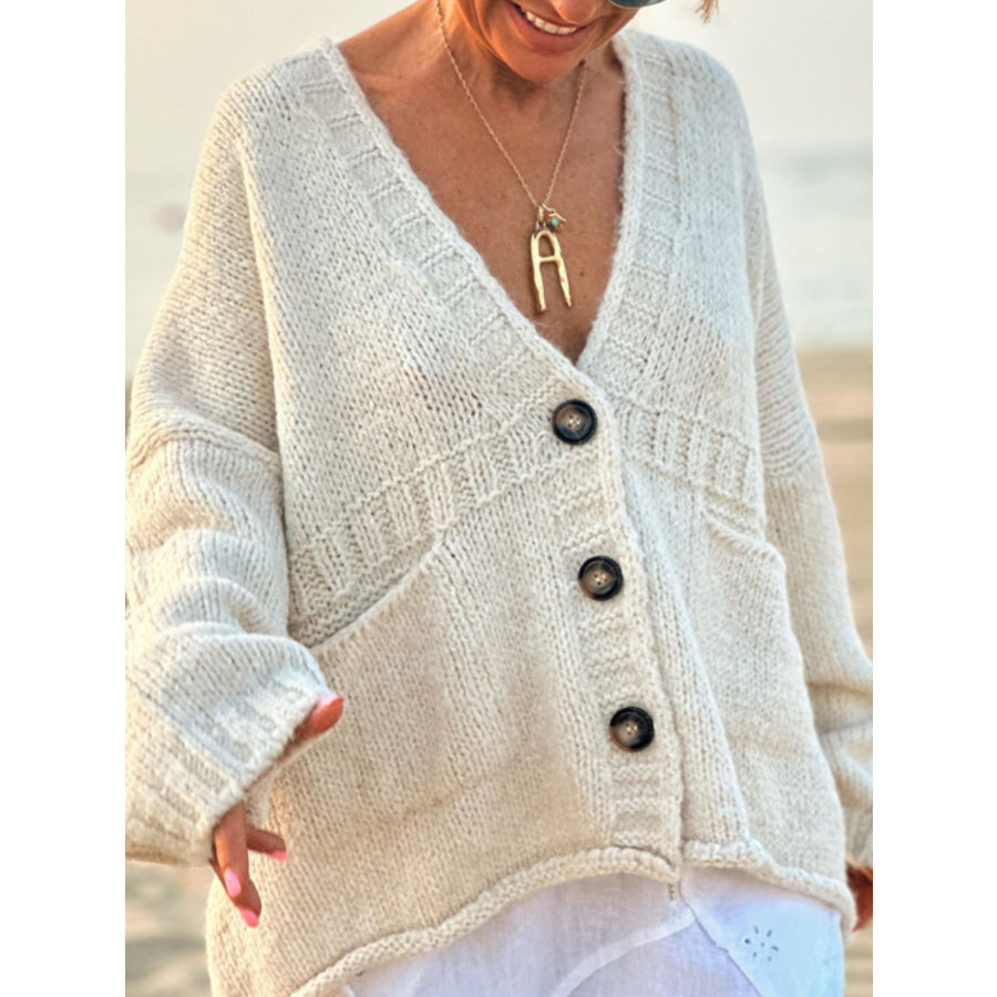 Pocketed V-Neck Button Up Cardigan Apparel and Accessories