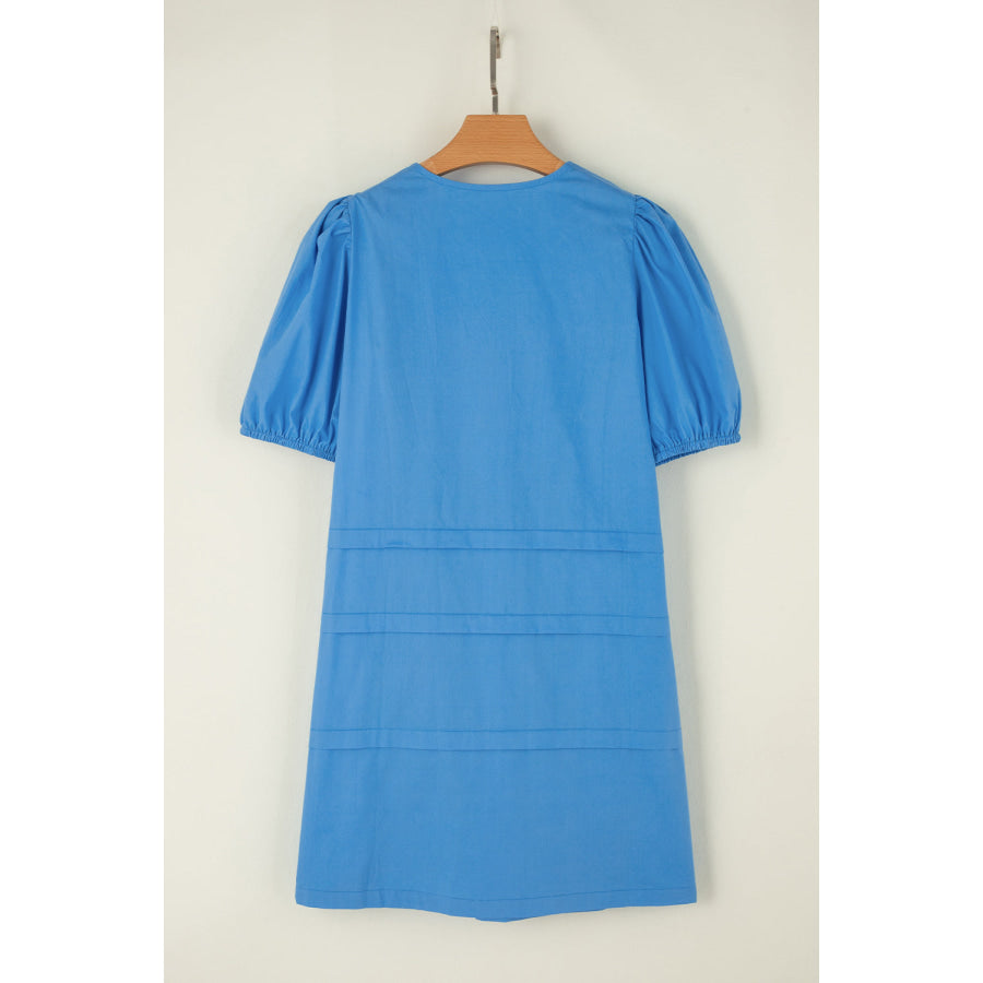 Pocketed V-Neck Short Sleeve Dress Apparel and Accessories