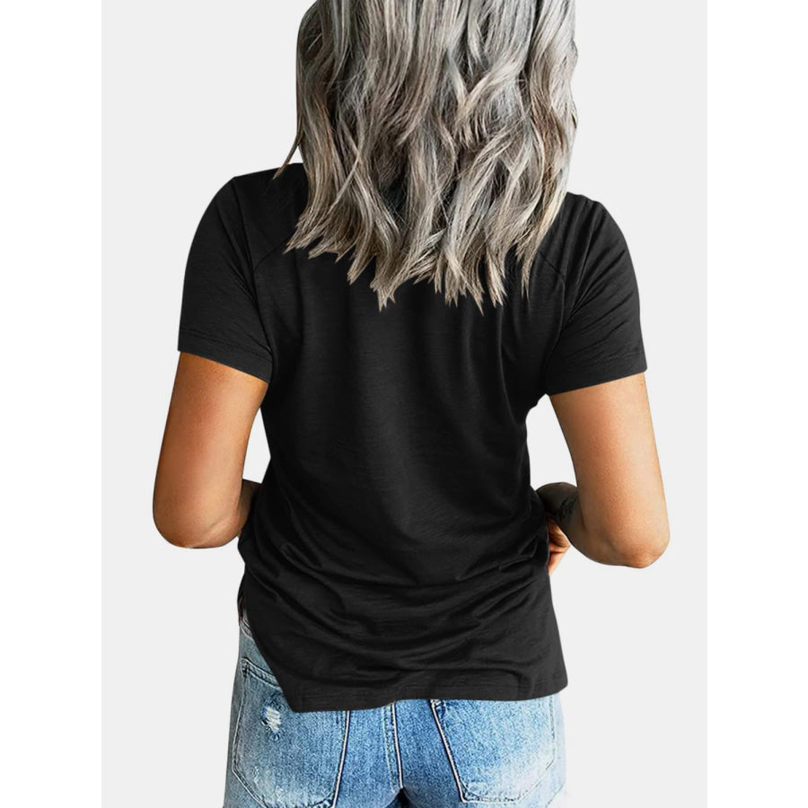 Pocketed V - Neck Short Sleeve T - Shirt Black / S Apparel and Accessories