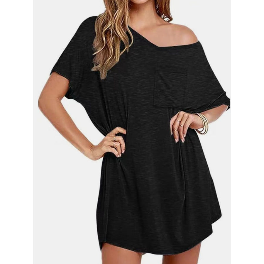 Pocketed V-Neck Short Sleeve Tee Dress Apparel and Accessories