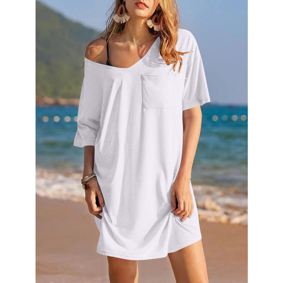 Pocketed V-Neck Short Sleeve Tee Dress Apparel and Accessories