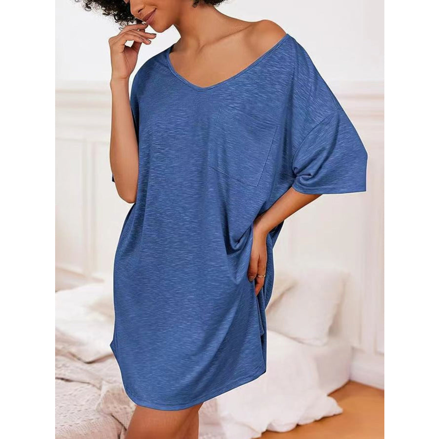 Pocketed V-Neck Short Sleeve Tee Dress Apparel and Accessories