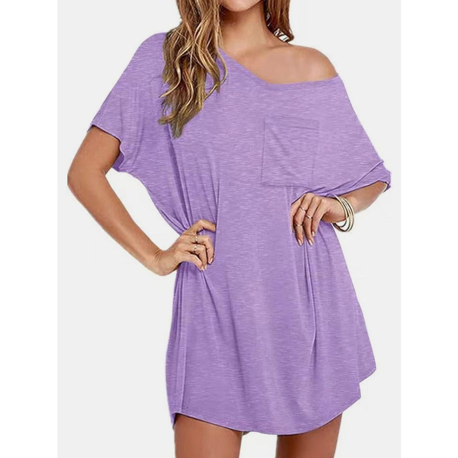 Pocketed V-Neck Short Sleeve Tee Dress Apparel and Accessories