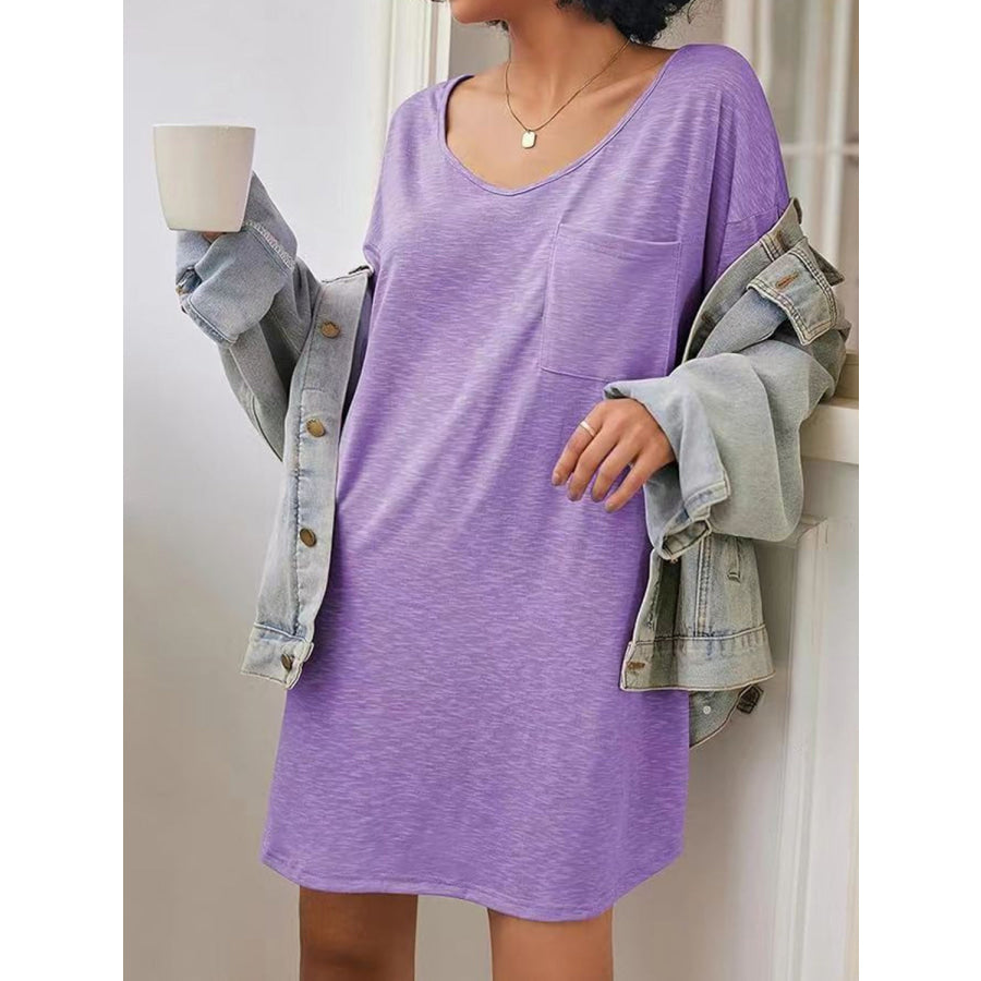 Pocketed V-Neck Short Sleeve Tee Dress Apparel and Accessories