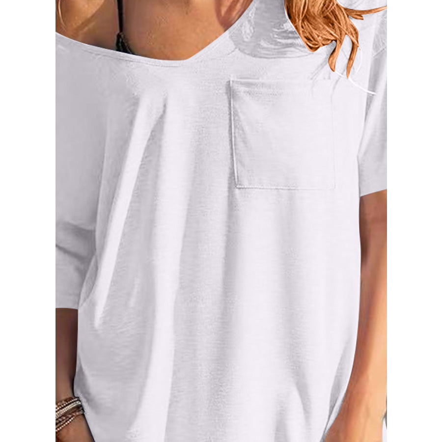 Pocketed V-Neck Short Sleeve Tee Dress Apparel and Accessories