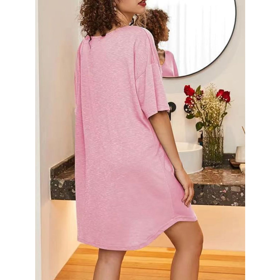 Pocketed V-Neck Short Sleeve Tee Dress Dusty Pink / S Apparel and Accessories