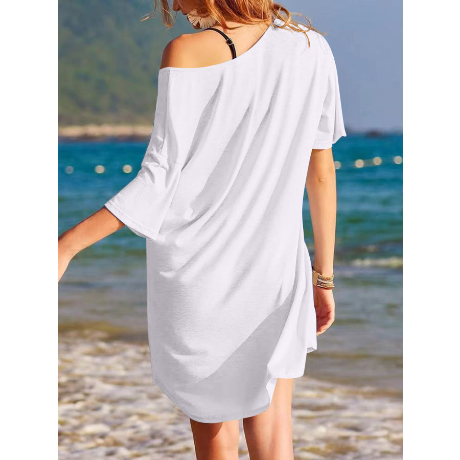 Pocketed V-Neck Short Sleeve Tee Dress White / S Apparel and Accessories