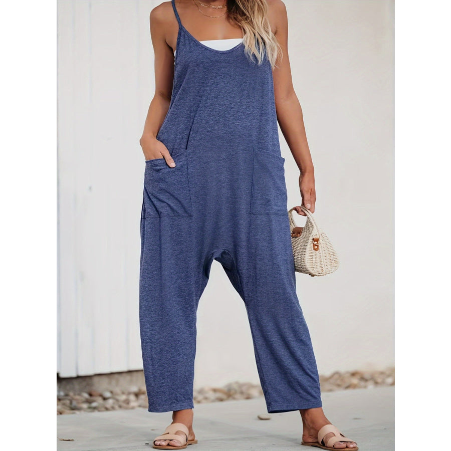Pocketed V-Neck Spaghetti Strap Jumpsuit Apparel and Accessories