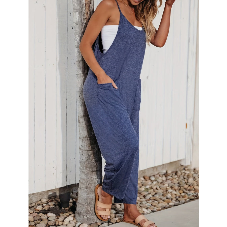 Pocketed V-Neck Spaghetti Strap Jumpsuit Apparel and Accessories
