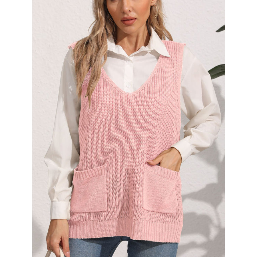 Pocketed V-Neck Sweater Vest Apparel and Accessories