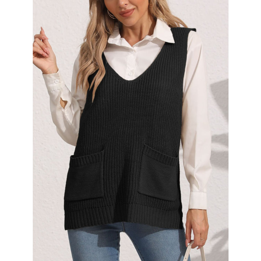 Pocketed V-Neck Sweater Vest Apparel and Accessories