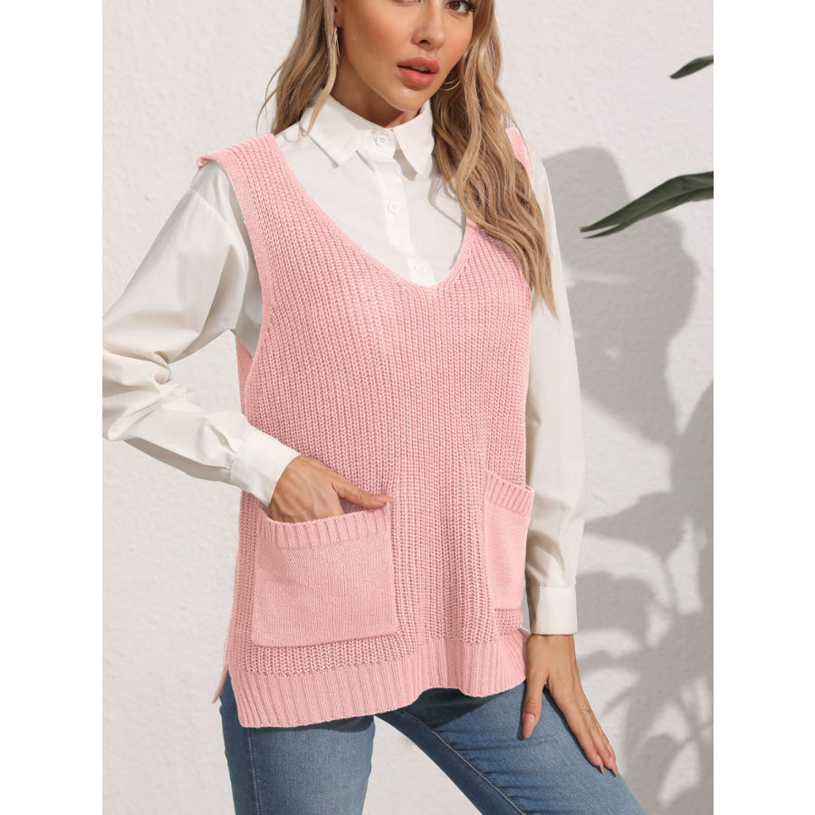 Pocketed V-Neck Sweater Vest Apparel and Accessories