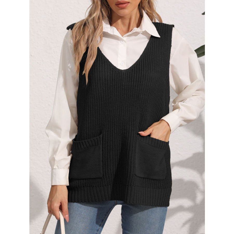 Pocketed V-Neck Sweater Vest Apparel and Accessories