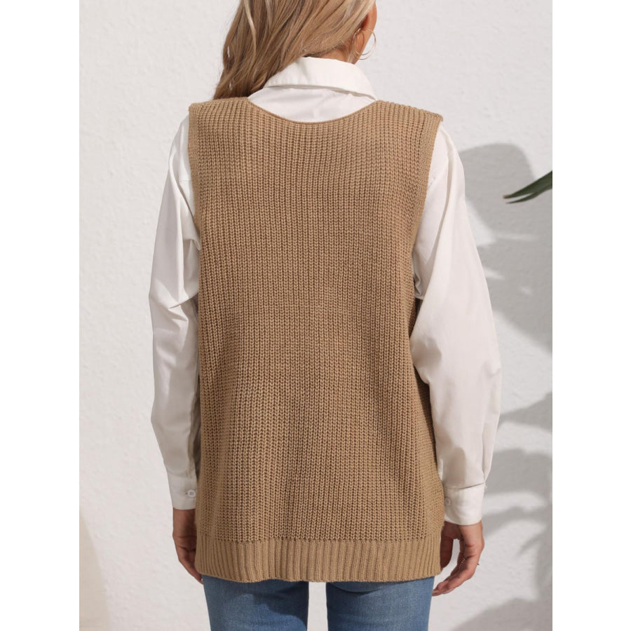 Pocketed V-Neck Sweater Vest Apparel and Accessories