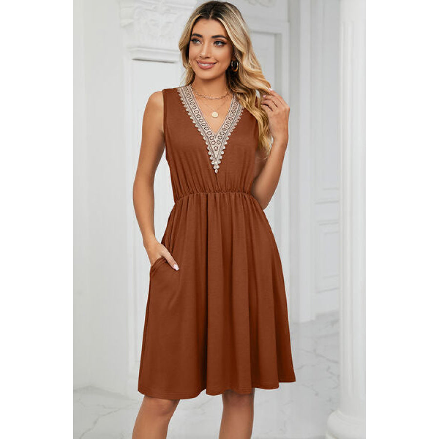 Pocketed V - Neck Wide Strap Dress Apparel and Accessories