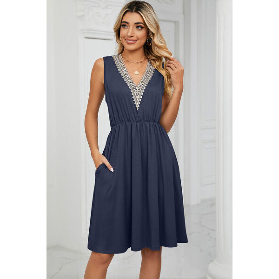 Pocketed V - Neck Wide Strap Dress Apparel and Accessories